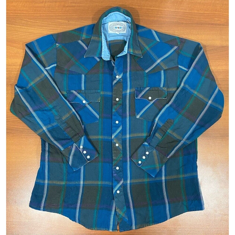 Vintage ATB Western Wear Shirt Men’s Size 17 34/35 Acrylic Flannel Pearl Snap